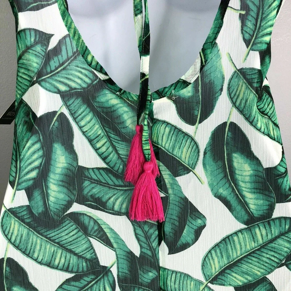 Miken Leaf Print Ruffle Hem‎ Swimsuit Cover-up Dress Women's Size Small NEW